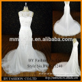 Stunning sheer neckline lace appliqued sexy back open real sample mermaid wedding dress